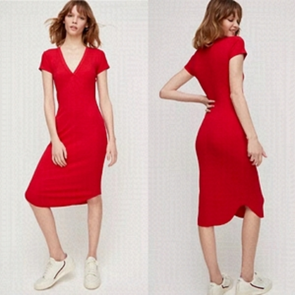 Wilfred Aritzia Women's Red Veronika Contemporary Bodycon Midi Dress Size XS